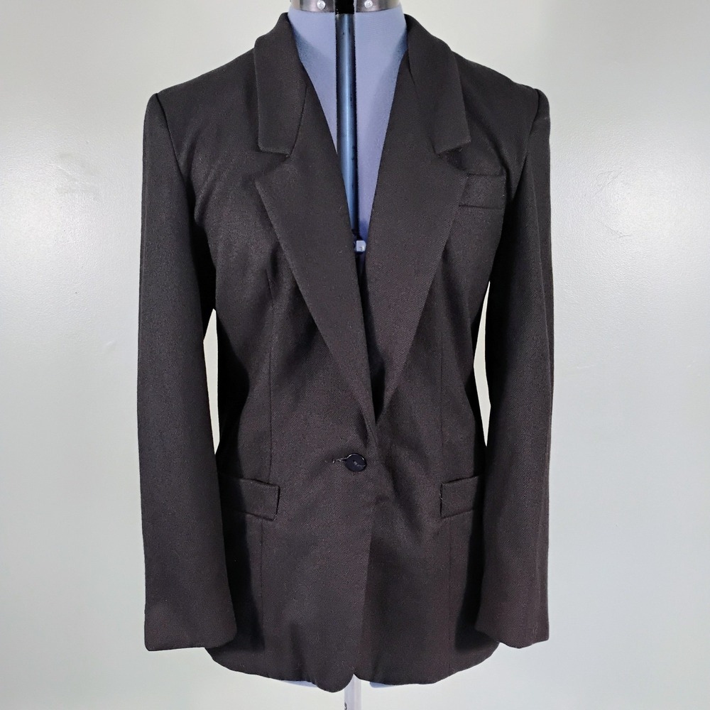 Vintage Stephen Douglas Wool Blazer Women's Black Size‎ 14 old money preppy chic